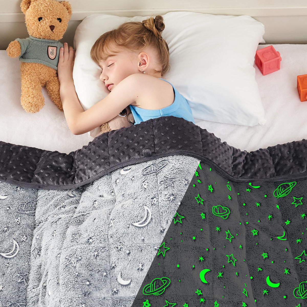 Yescool Weighted Blanket 3 Pounds Weighted Lap Blanket, Glow In The Dark Star Heavy Blanket For Sleeping, Washable Warm Minky We
