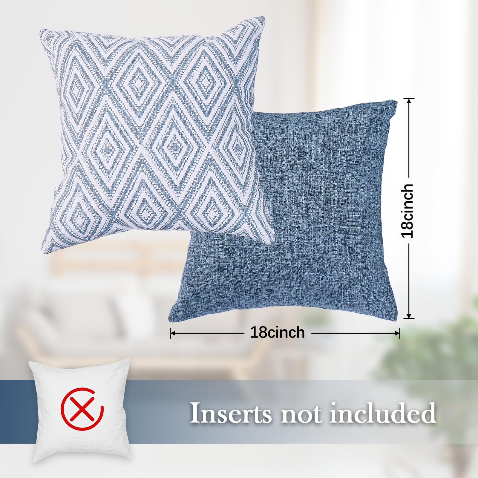 HPUK Decorative Throw Pillow Covers Set of 4 Linen Polyester Blue 18"x18"