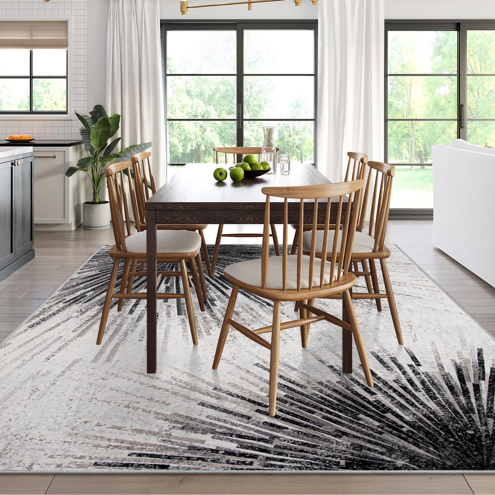 Lahome Modern Black 8 X 10 Area Rugs For Living Room - Washable Non-Slip Backing Large Rug Ultra-Thin Stain Resistant Dining Roo