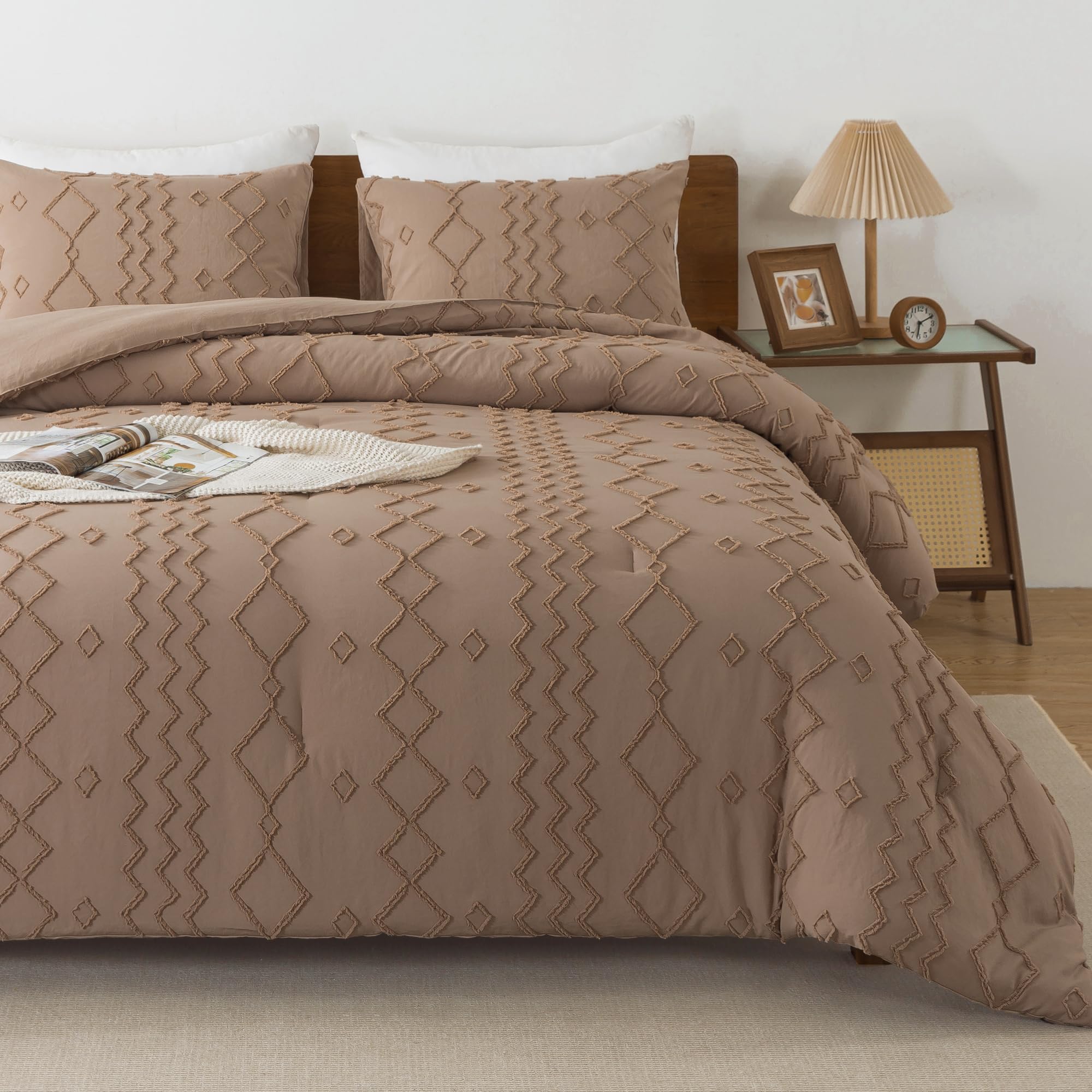 Andency Taupe Tufted Comforter Set Twin(66X90Inch), 2 Pieces(1 Boho Comforter, 1 Pillowcase) Textured Farmhouse Comforter, Soft Microfiber Down Alternative Geometric Comforter Bedding Set