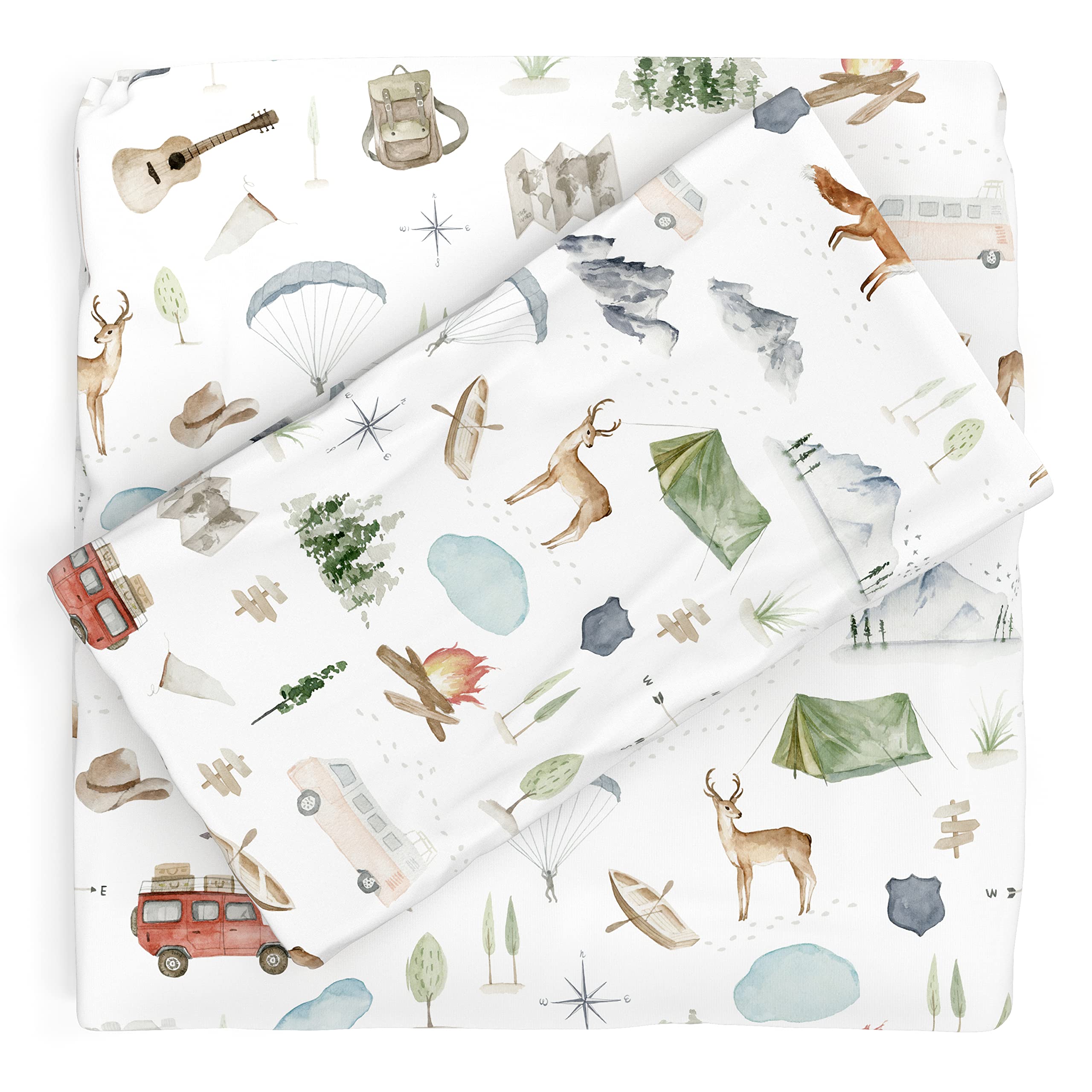 Pobi Baby - Premium Twin Fitted Sheet, Flat Sheet With Pillow Case - Ultra-Soft Cotton Blend, Stylish Woodland Pattern, Deep Poc