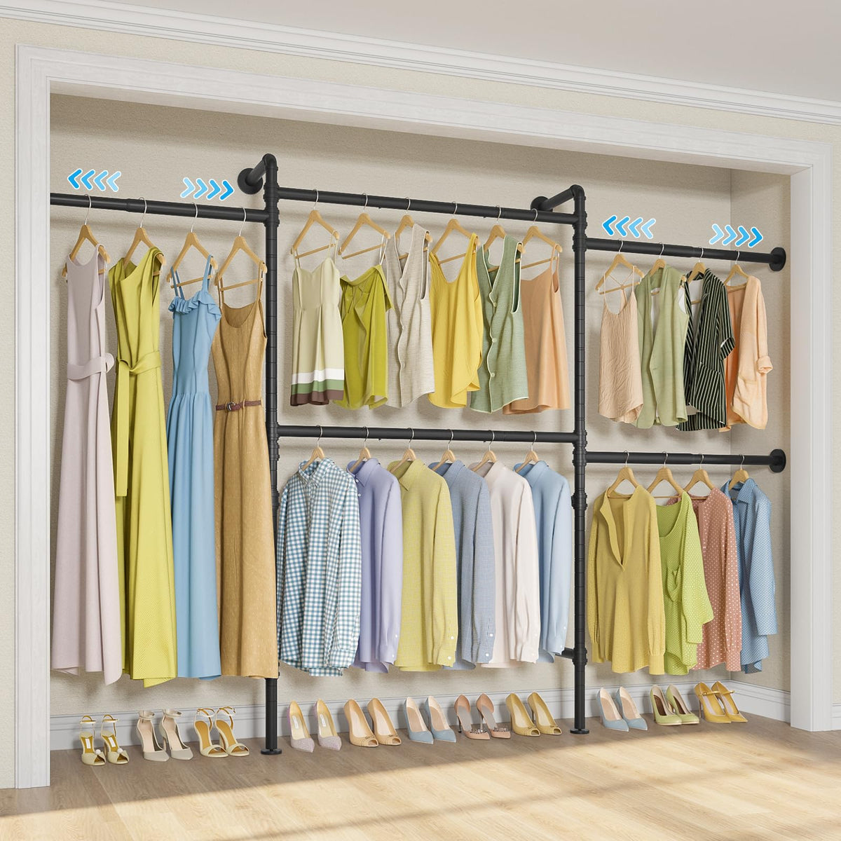 Timate P3 Wall Mounted Closet Organizer System with 5 Hanging Rods, Adjustable 5876, HeavyDuty Modular Garment Rack, Space
