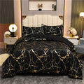 Holawakaka Gold Metallic Marble Comforter Set King Size Foil Print Glitter Bedding Sets,Black/Gold,King