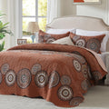 LEAONME 3 Pieces King Size Burnt Orange Rust Quilt Set Lightweight Oversized Bedspread 98''x106'' Soft Microfiber Floral Coverle