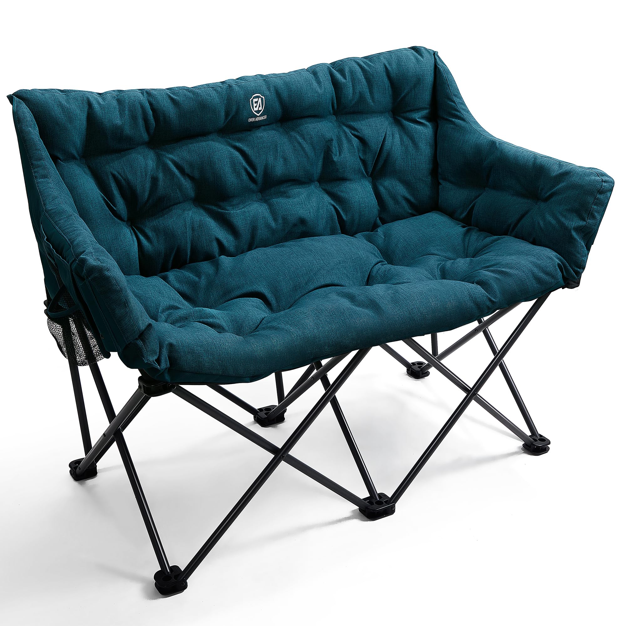 EVER ADVANCED Double Camping Chair for Adults, Padded Folding Camping Love Seat with Side Pocket Portable Camping Couch, Two Per