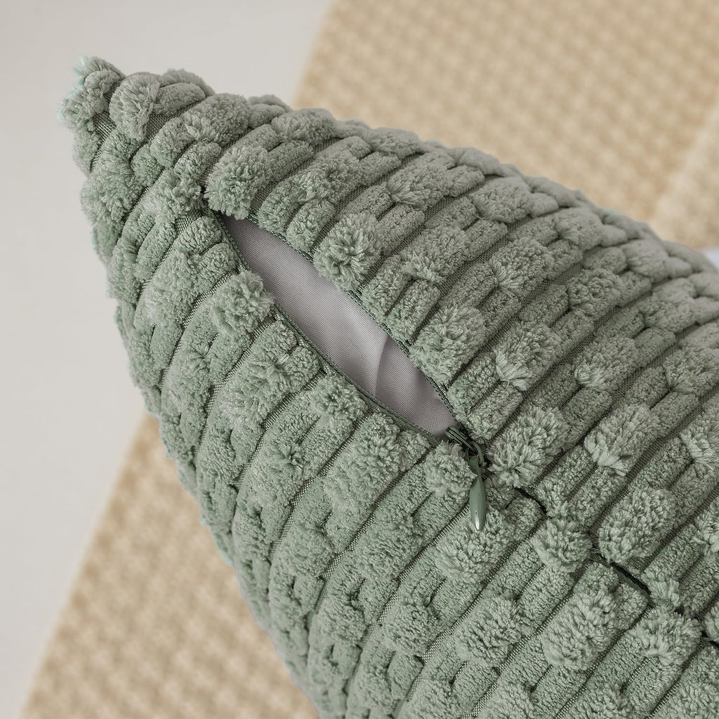 Kevin Textile Throw Pillow Covers Soft Corduroy Decorative Set Of 2 Boho Striped Pillow Covers Pillowcases Farmhouse Home Decor For Couch Bed Sofa Living Room 20X20 Inch Greyish Green