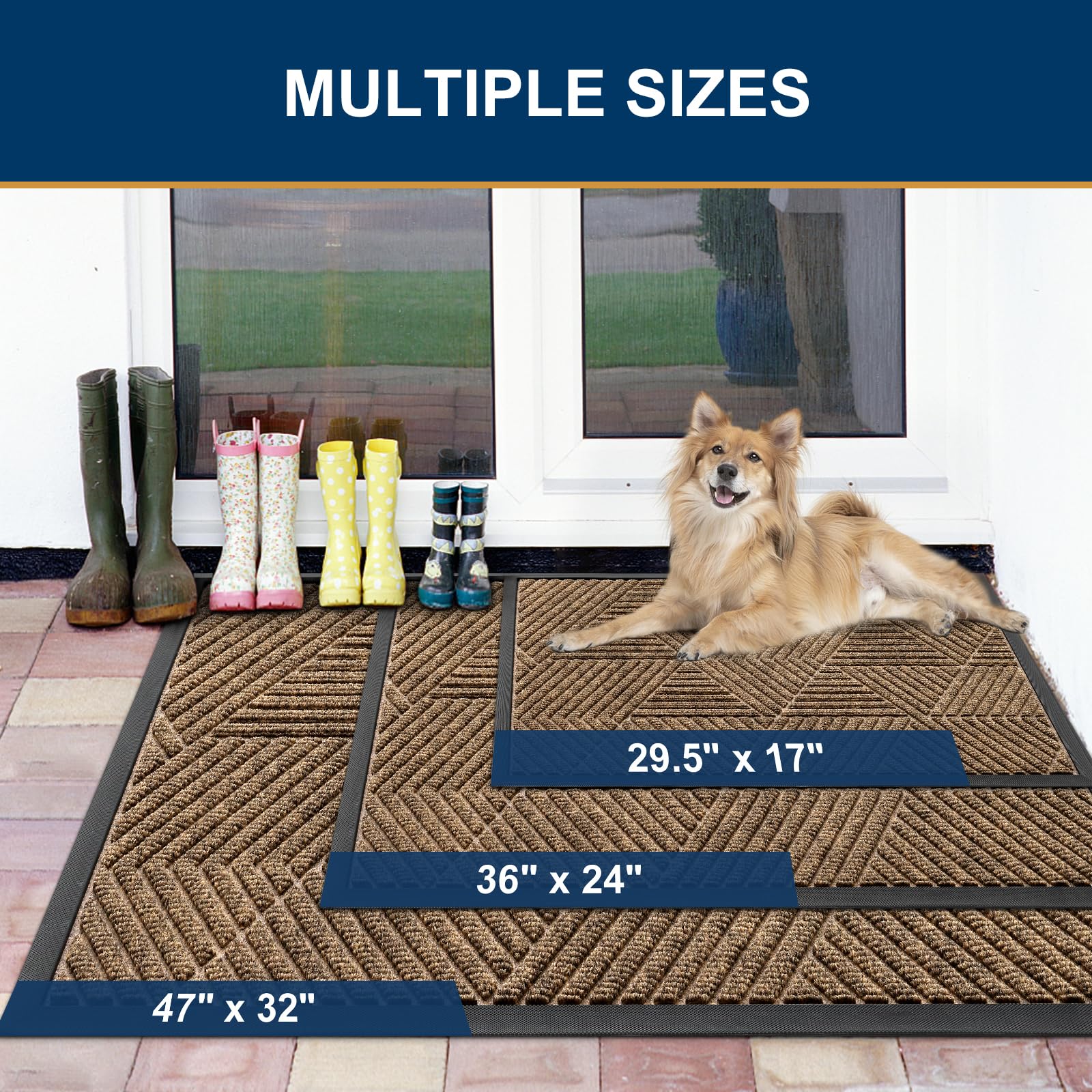 Smiry Front Door Mat Outside Entrance, Heavy Duty Natural Rubber Mat, Sturdy Trap Dirt And Moisture Indoor Outdoor Door Mat, Easy Clean Low Profile Doormat Outdoor Entrance, 47X32 Inch, Brown