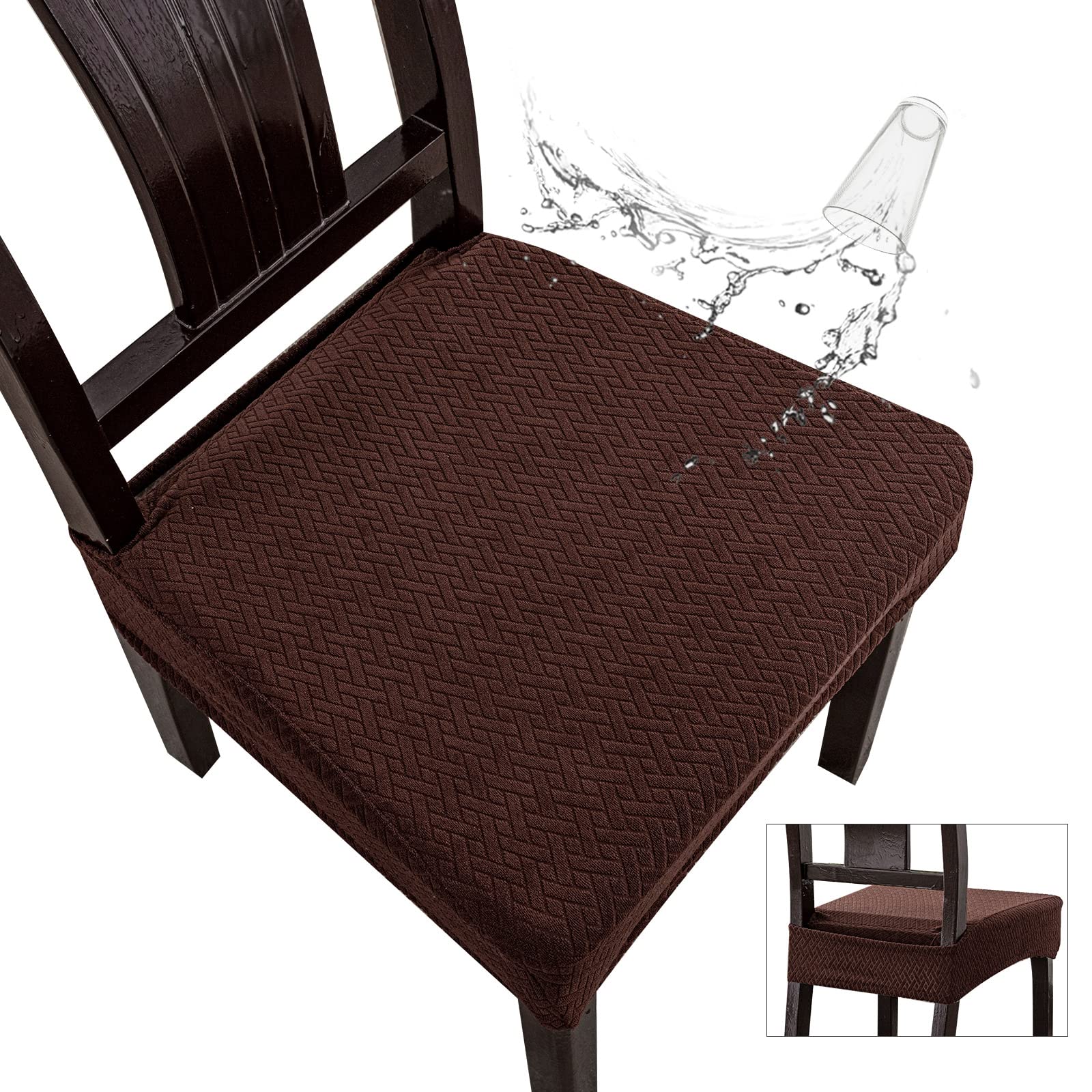 Genina Waterproof Seat Covers for Dining Room Chair Covers Waterproof Dining Chair Covers (6 PCS-Rear-Covered, Chocolate)