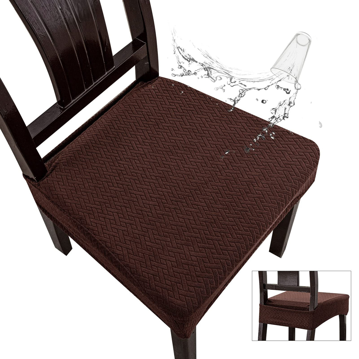 Genina Waterproof Seat Covers for Dining Room Chair Covers Waterproof Dining Chair Covers (2 PCS-Rear-Covered, Chocolate)