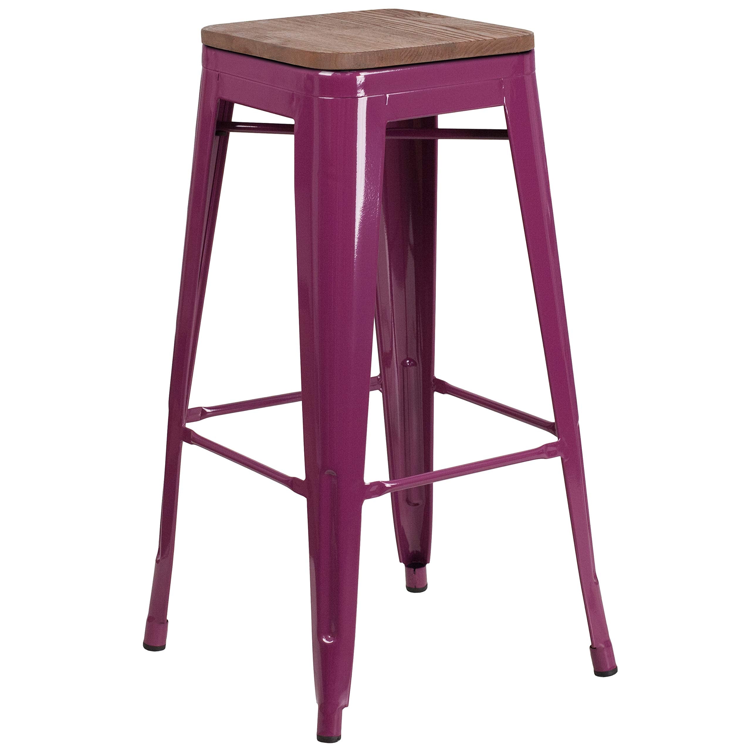 Flash Furniture 30' High Backless Purple Barstool With Square Wood Seat