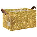 CEBUGI Golden Glitter Large Waterproof Collapsible Storage Bin Foldable Canvas Fabric Open Storage Basket Cube Box with Iron Fra