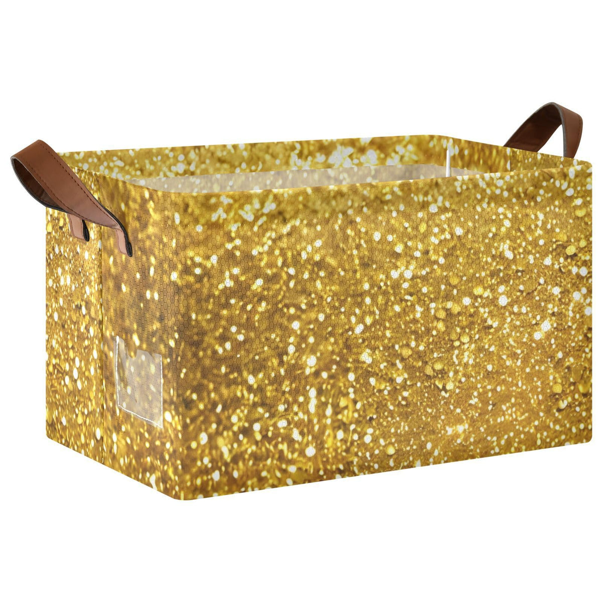 CEBUGI Golden Glitter Large Waterproof Collapsible Storage Bin Foldable Canvas Fabric Open Storage Basket Cube Box with Iron Fra