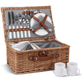 Picnic Basket For 2, Willow Hamper Set With Insulated Compartment, Handmade Large Wicker Picnic Basket Set With Utensils Cutlery