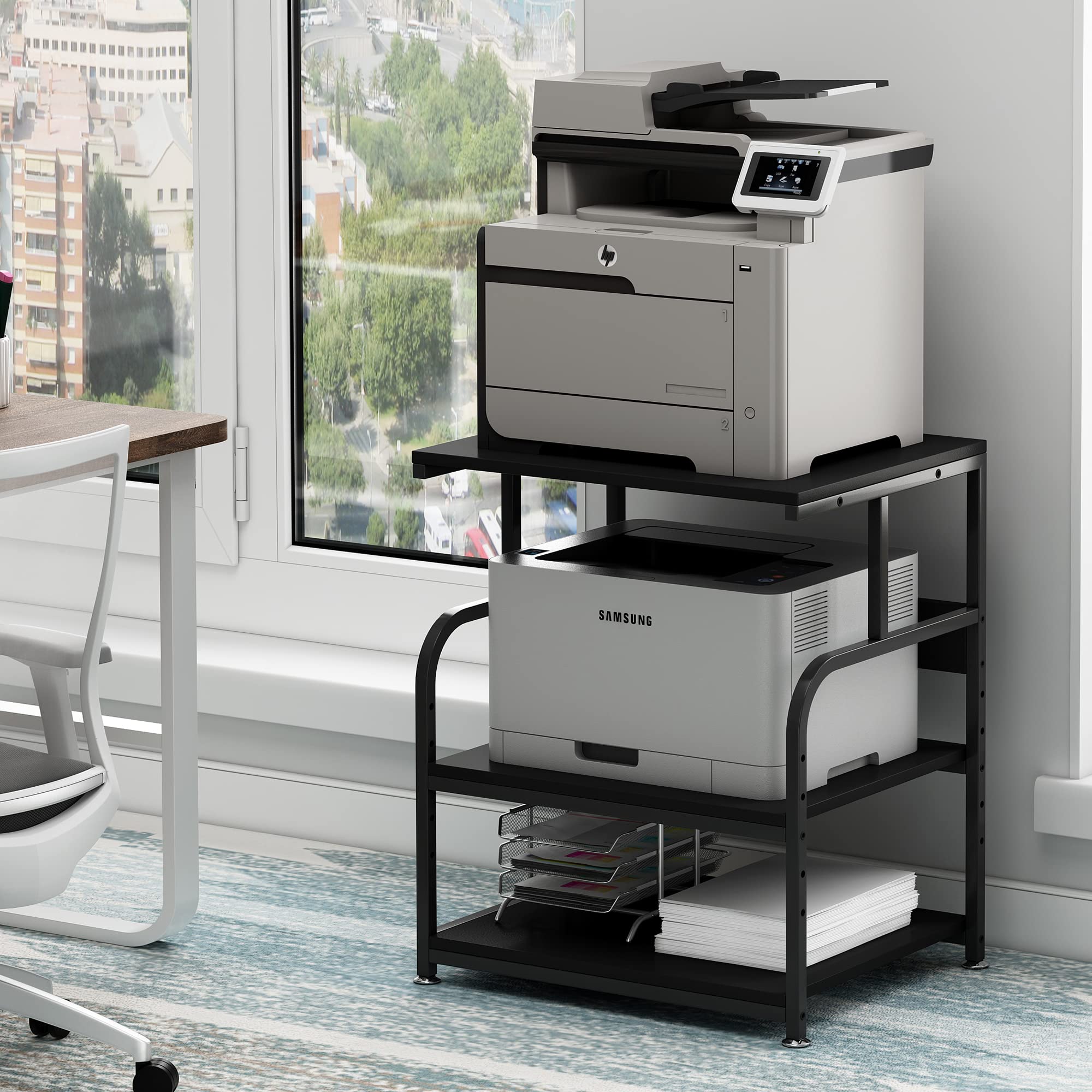 Fannova Printer Stand, 23.6 X18.9 X 29.5 Inches Large Printer Table With Adjustable Storage Shelf, 3 Tier Rolling Printer Cart W