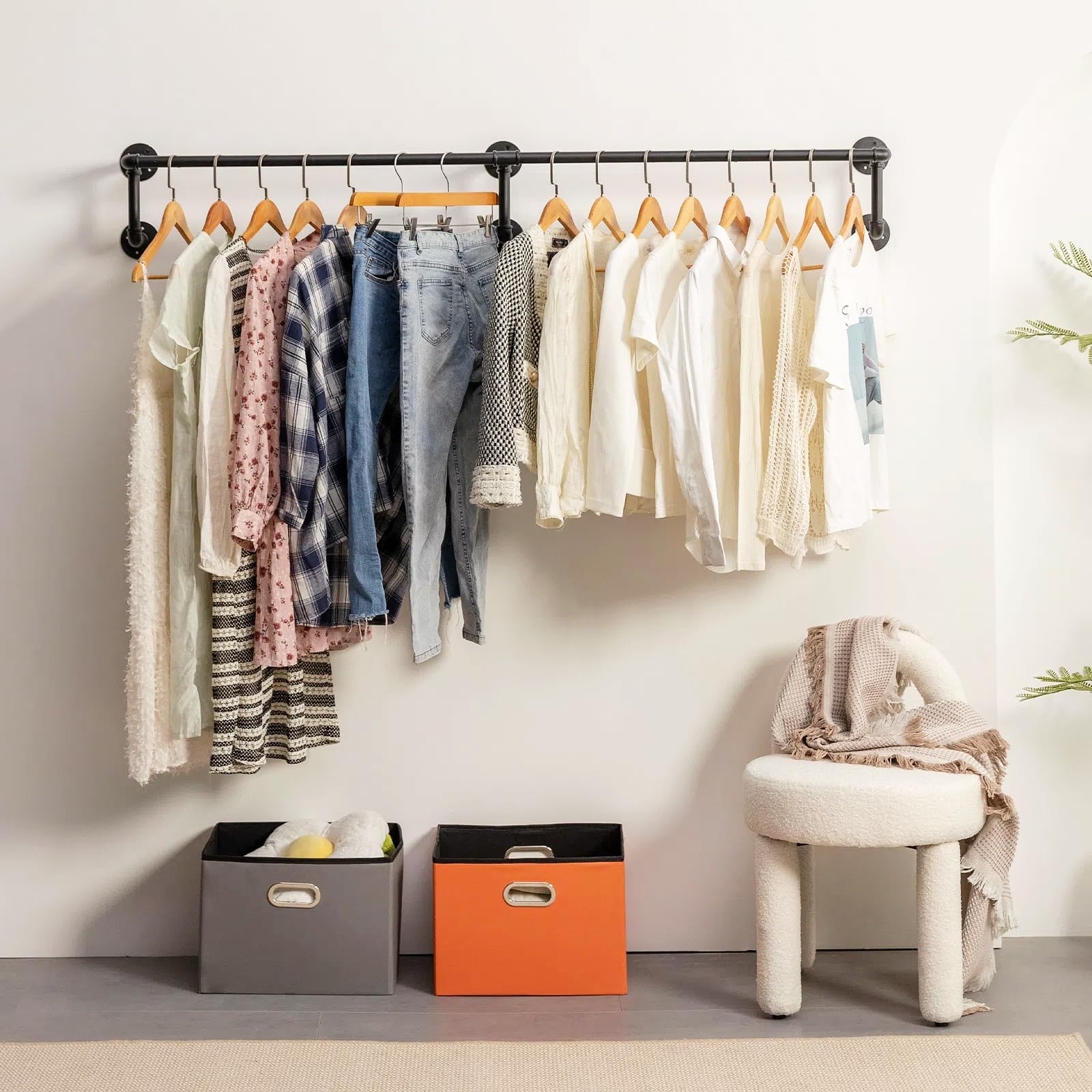 Wall Clothes Rack, Industrial Pipe Clothing Rack for Hanging Clothes, Wall Mounted Heavy Duty Space Saving Garment Racks, Multi-
