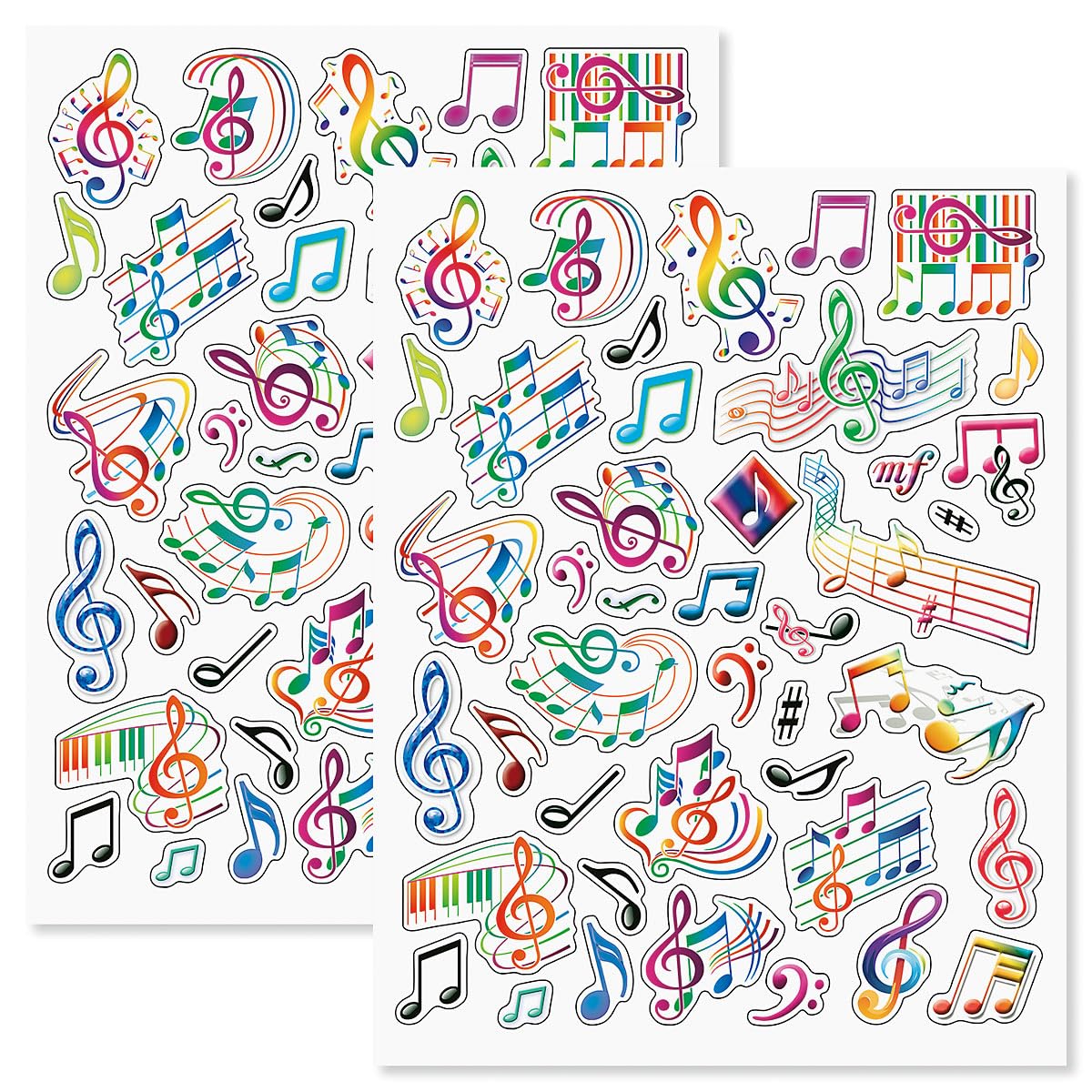 Current Musical Notes Stickers - Stationery, 2 Full-Size 8 1/2' X 11' Sheets, Variety Pack, Decals, Festive, Kids Classroom Ac