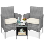 Best Choice Products 3-Piece Outdoor Wicker Conversation Bistro Set, Space Saving Patio Furniture For Garden W/Side Table - Gray/Cream