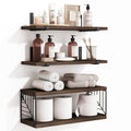 Fixwal 3+1 Tier Bathroom Floating Shelves Over Toilet, 15.8In Farmhouse Rustic Wood Shelves, Wall Decor For Bathroom, Living Room,Bedroom And Kitchen (Dark Brown)