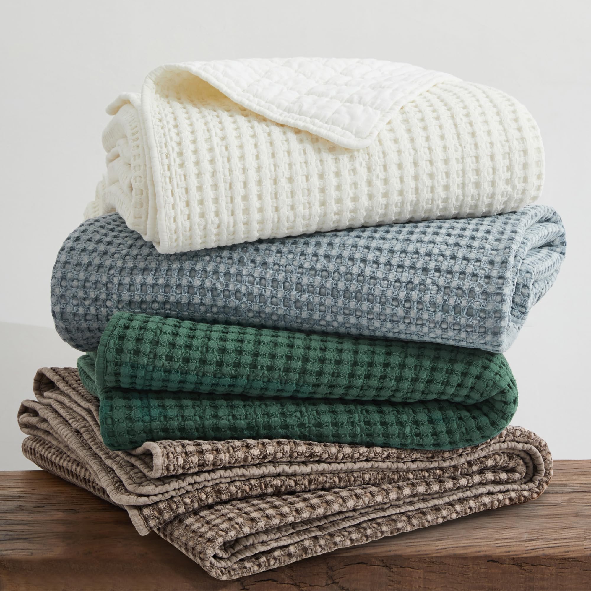 Levtex Home - Mills Waffle - Twin/Twin Xl Quilt Set - Forest Green Cotton Waffle - Quilt Size (68 X 86In.), Sham Size (26 X 20In