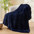 Gonaap Fuzzy Faux Fur Throw Blanket Twin Size Dark Navy Super Soft Cozy Plush Fuzzy Shaggy Blanket For Couch Sofa Bed (Dark Navy