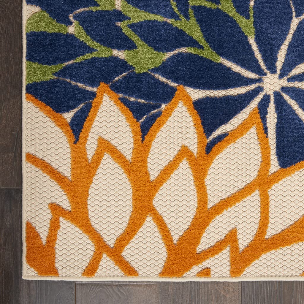 HomeRoots Multicolor 100% Polypropylene 2’ x 6' Orange Floral Outdoor Runner Rug