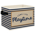 Mcehtle Long Live Playtime Kids Foldable Storage Bins Box with Handles, Retro Blue Striped Collapsible Toys Books Clothes Organi