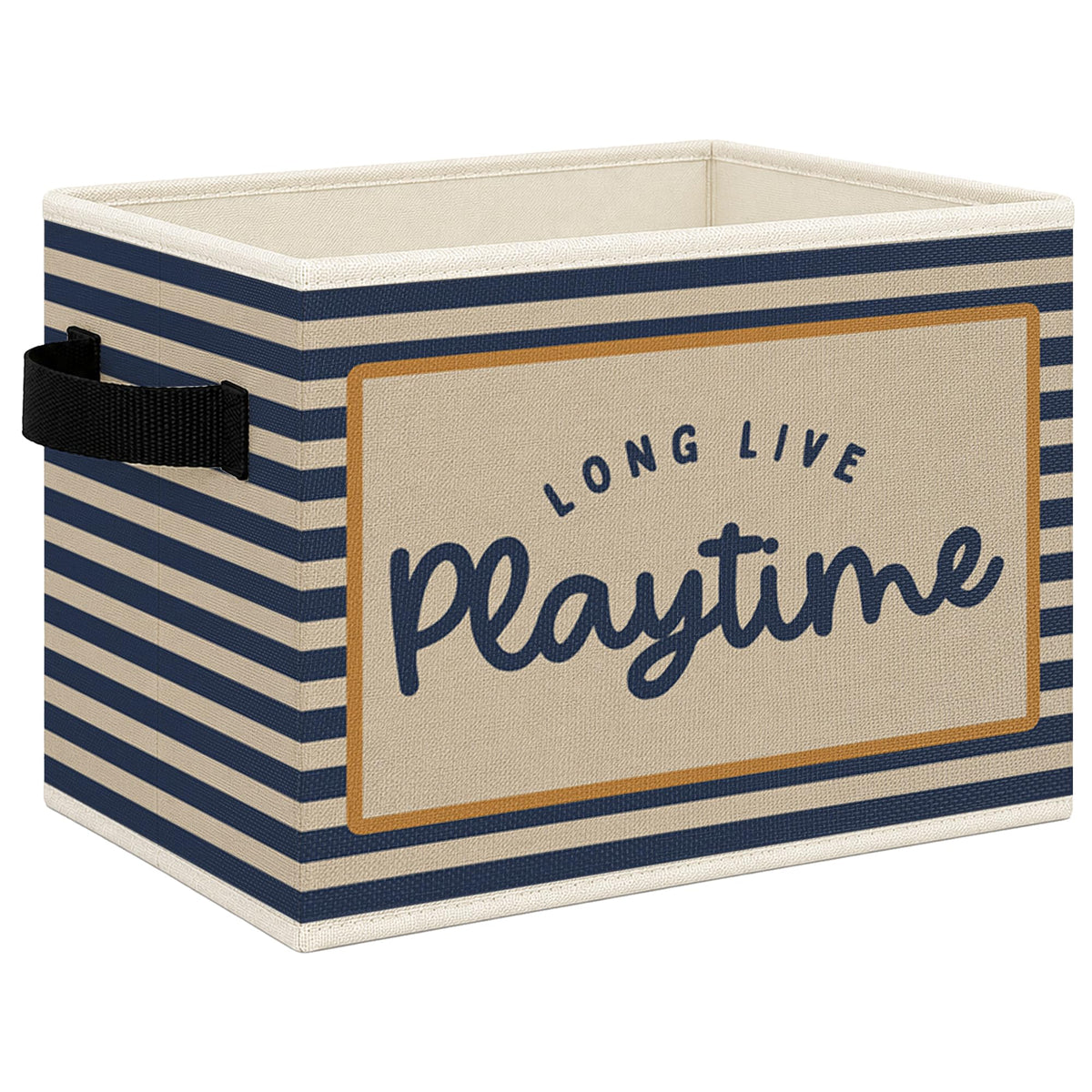 Mcehtle Long Live Playtime Kids Foldable Storage Bins Box with Handles, Retro Blue Striped Collapsible Toys Books Clothes Organi