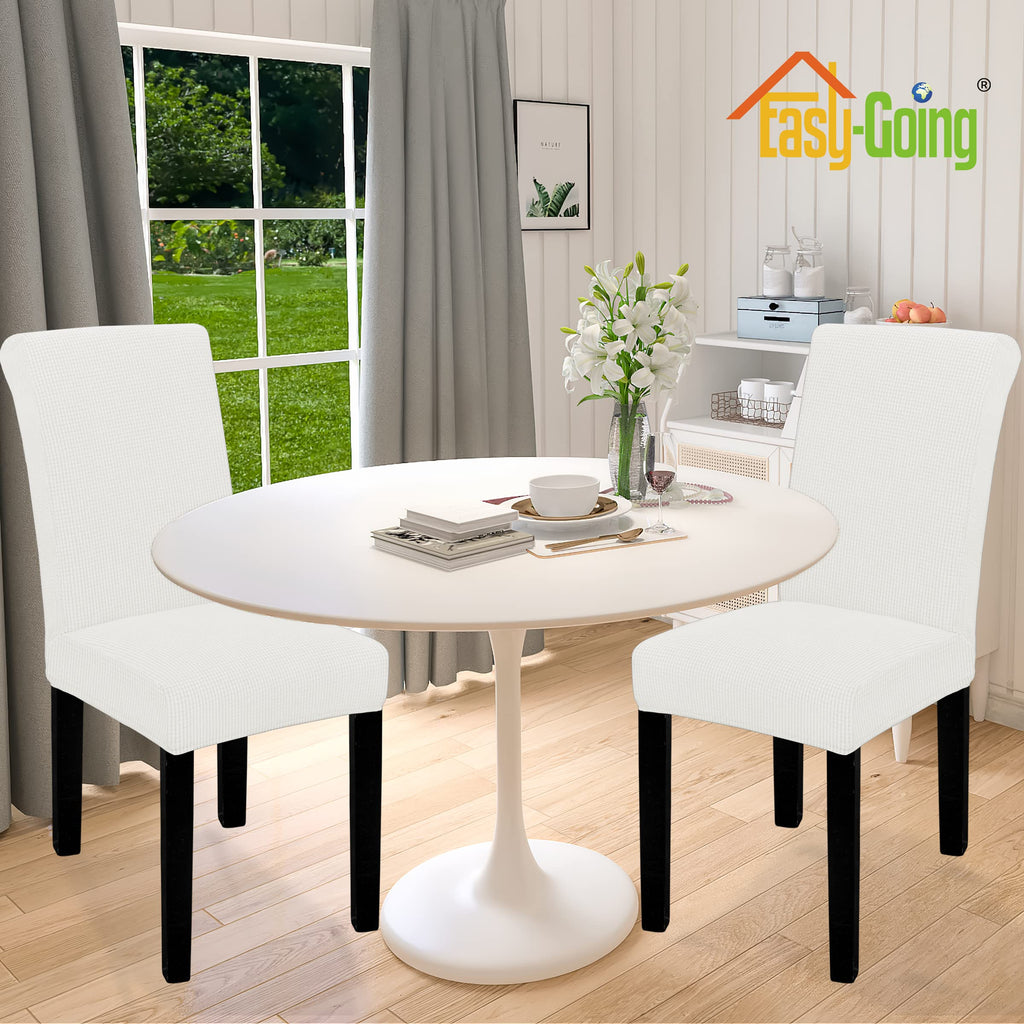 Easy-Going 100% Waterproof Dining Room Chair Cover Set Of 2, Stretch Jacquard Parson Chair Slipcover Removable Washable Chair Protector For Home, Restaurant, Banquet (Xlarge, Cream)