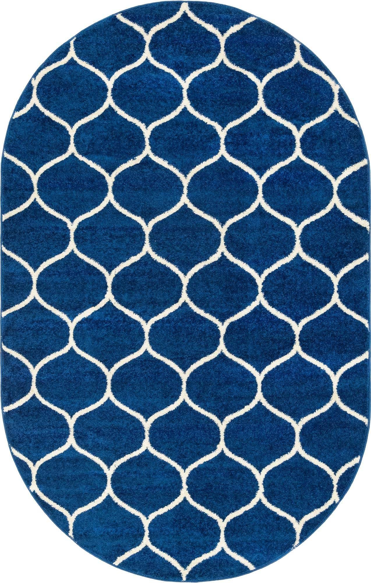 Unique Loom Trellis Frieze Collection Area Rug - Rounded (5 x 8 Oval, Navy Blue/ Ivory)