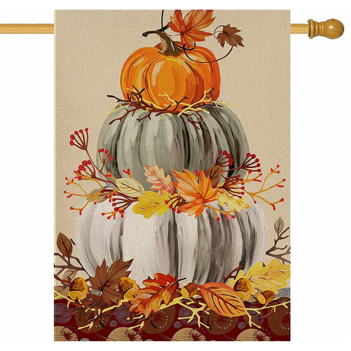 Covido Home Decorative Fall Pumpkin Patch Large House Flag, Maple Leaf Garden Yard Outside White Pumpkin Welcome Decor, Thanksgi