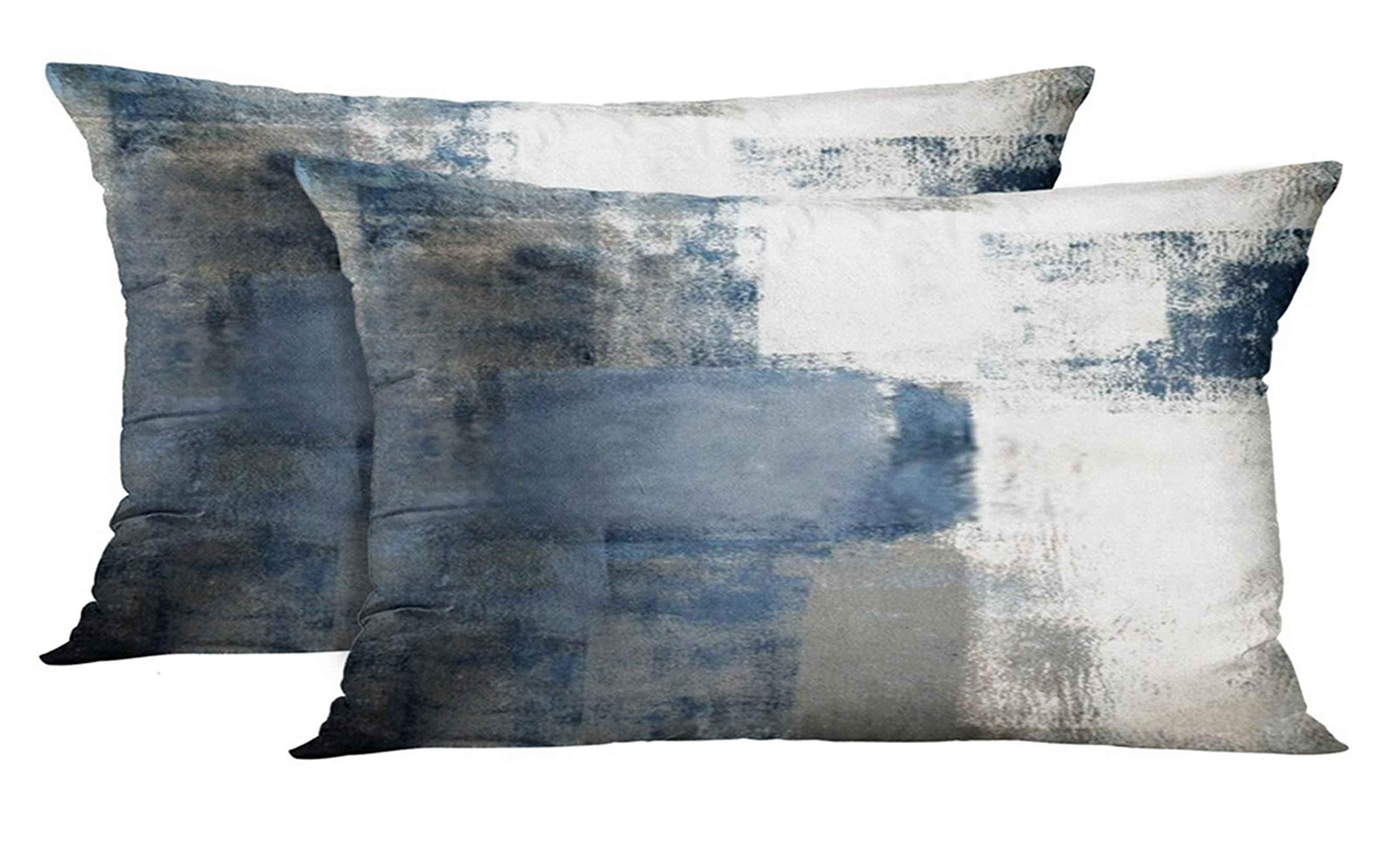Taysta 2Pc Lumbar Decor Throw Pillow Covers Blue And Grey Cushions Rectangle Design Abstract Art Painting Style Modern Contempor