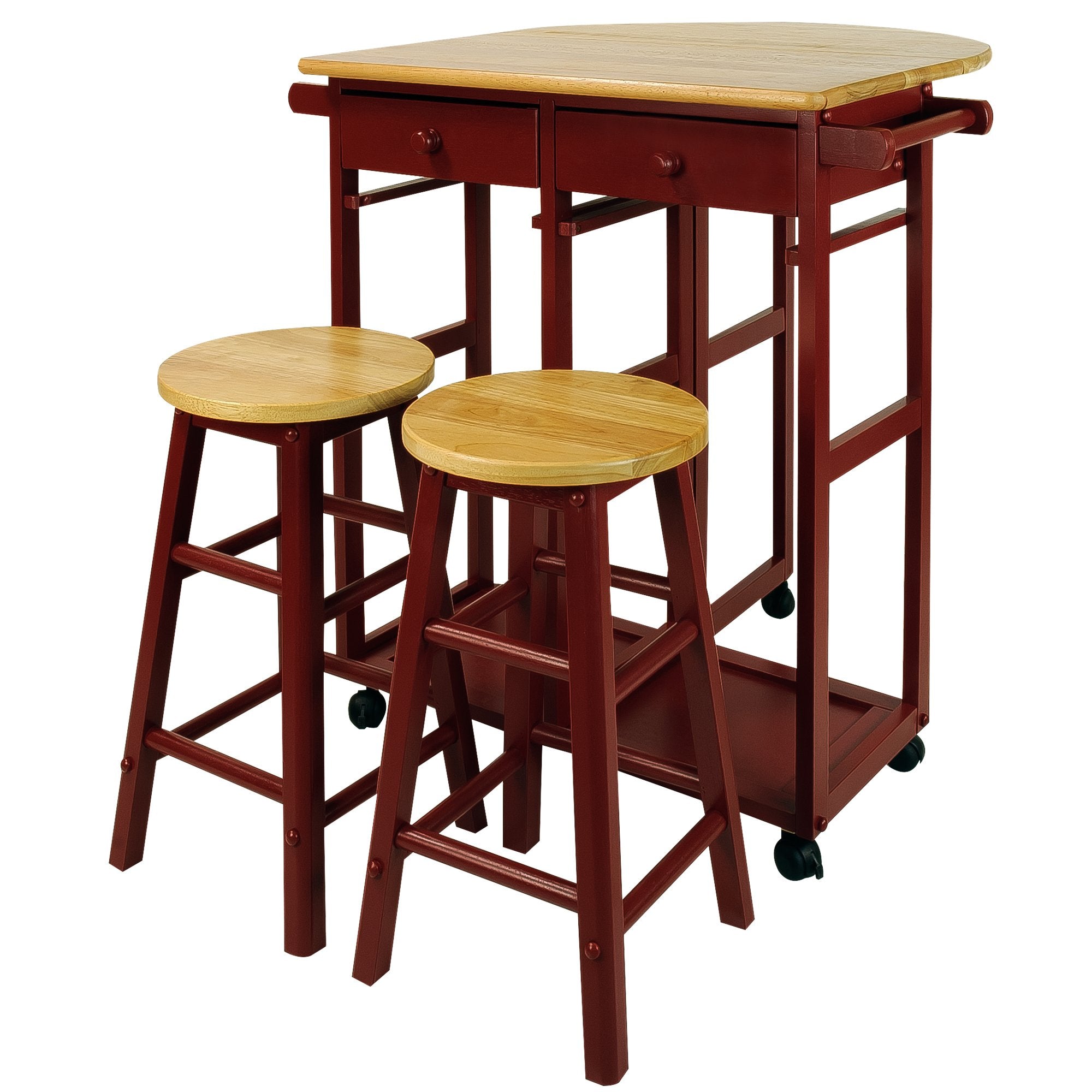 Casual Home Drop Leaf Breakfast Cart With 2 Stools - Thumbnail 2