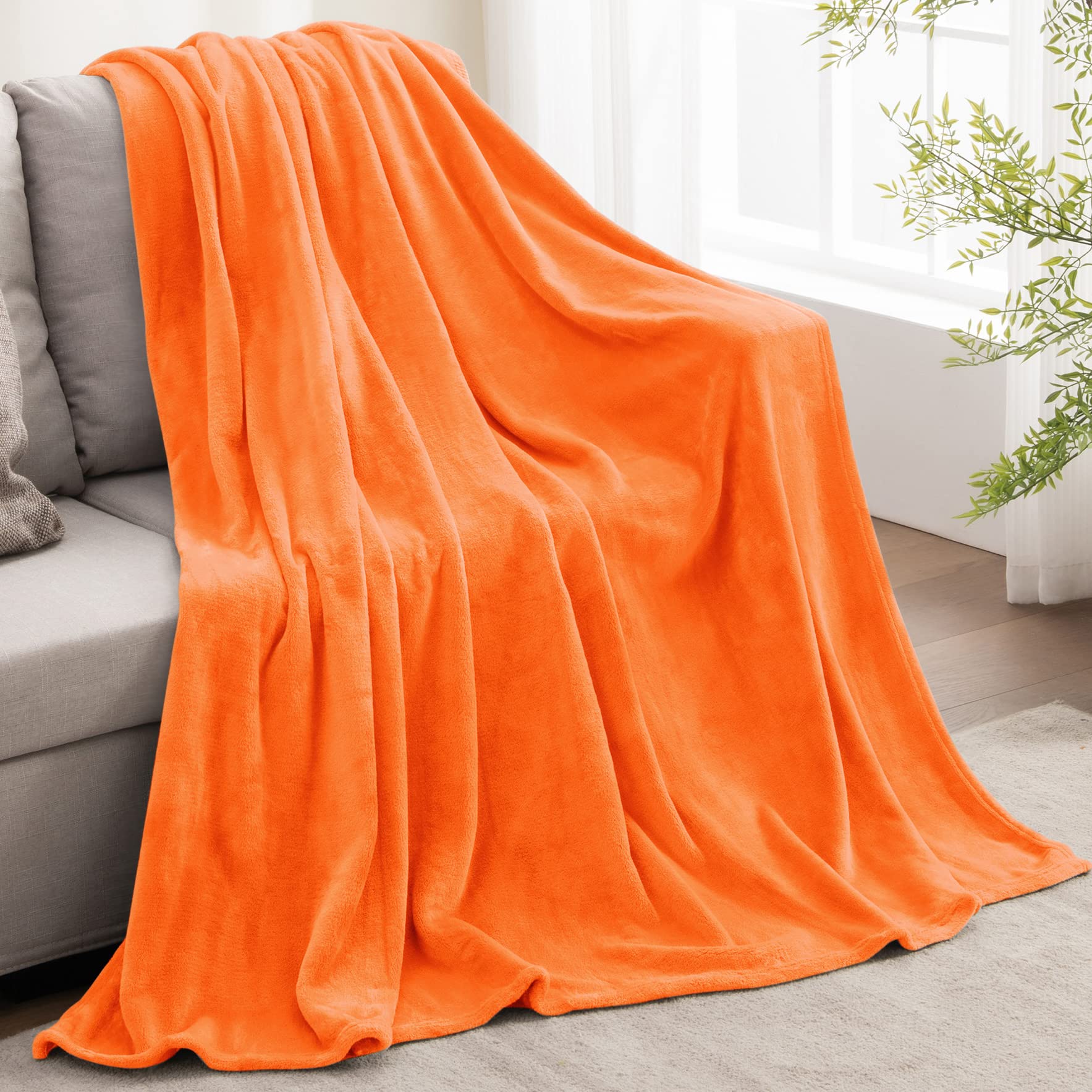Bedelite Orange Throw Blanket For Couch & Bed, Plush Cozy Fleece Blanket 50 X 60, Soft Lightweight Fall Throw Blanket For Home F