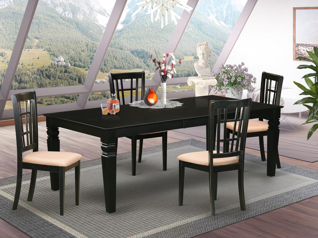 East West Furniture LGNI5-BLK-C 5 Piece Kitchen Table Set for 4 Includes a Rectangle Dining Table with Butterfly Leaf and 4 Linen Fabric Dining Room Chairs, 42x84 Inch, Black