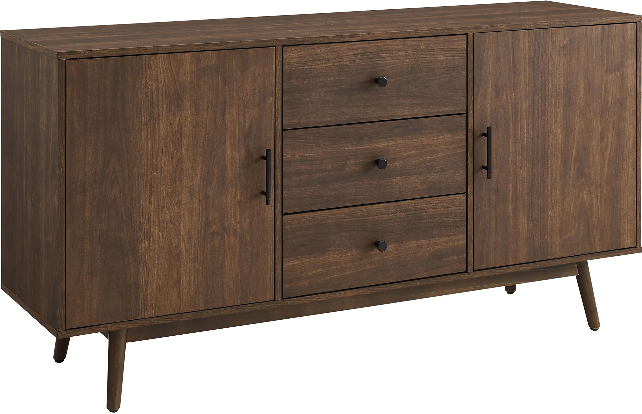 Crosley Furniture Lucas Mid Century Sideboard Buffet Cabinet with Storage, Brown