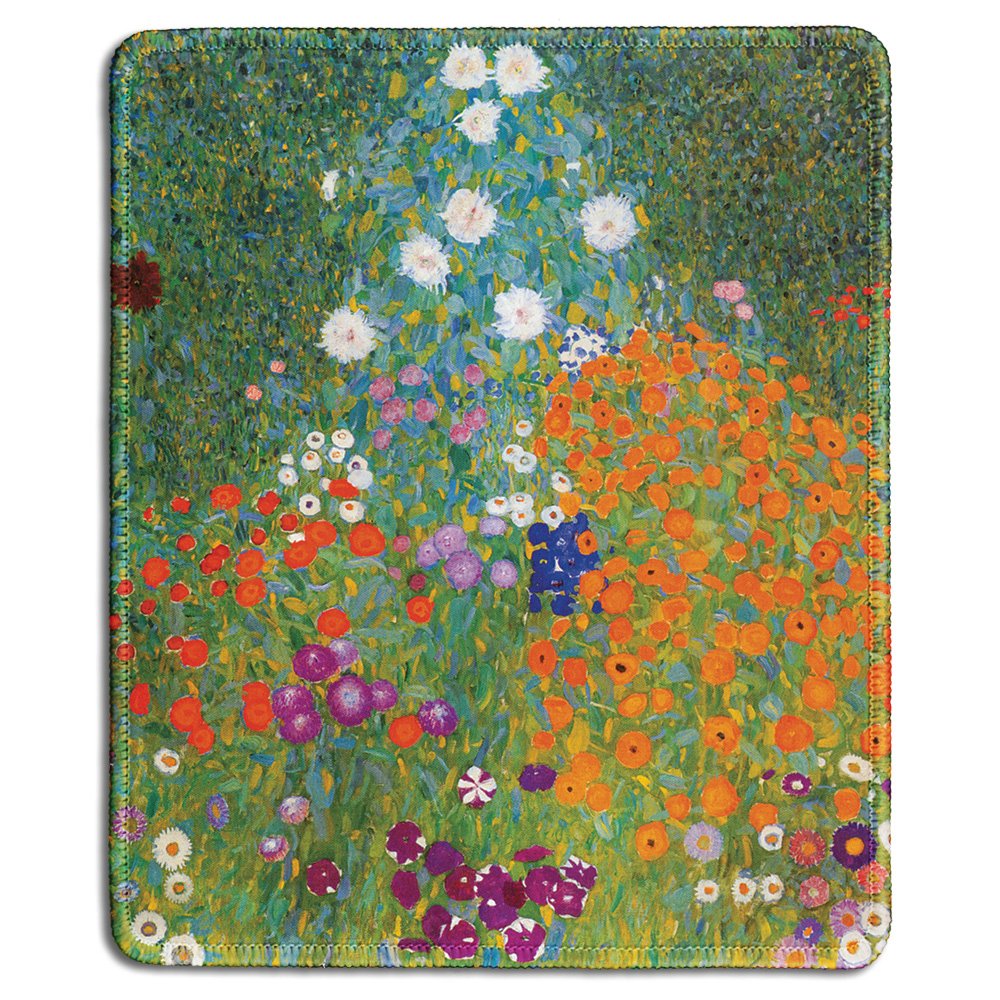 Dealzepic - Art Mouse Pad - Natural Rubber Mousepad With Famous Fine Art Painting Of Cottage Garden (Bauerngarten) With Flowers