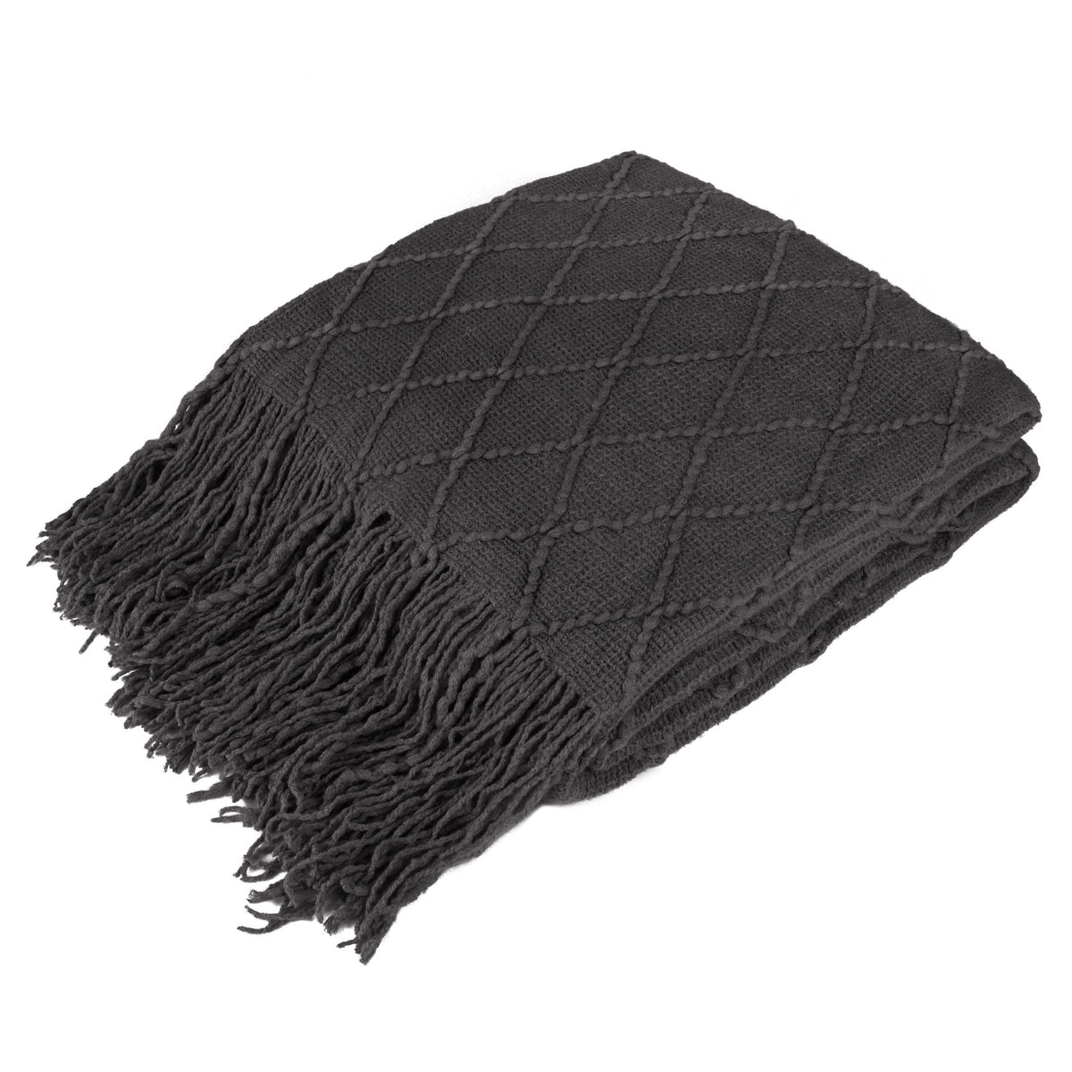 Pavilia Dark Gray Knit Throw Blanket For Couch, Soft Knitted Boho Farmhouse Home Decor Woven Throw, Cozy Decorative Afghan Bed S