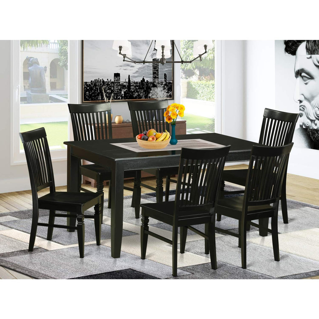 East West Furniture DUWE7-BLK-W Dudley 7 Piece Kitchen Set Consist of a Rectangle Dining Room Table and 6 Solid Wood Seat Chairs, 36x60 Inch, Black