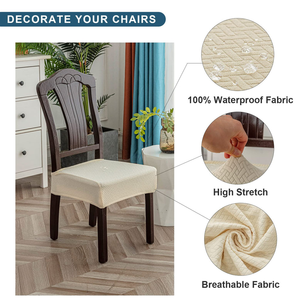 Genina Waterproof Seat Covers For Dining Room Chair Covers Waterproof Dining Chair Covers (4 Pcs-Rear-Gapped, Beige)