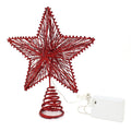 CVHOMEDECO. Red Glittered 3D Tree Top Star with Warm White LED Lights and Timer for Christmas Tree Decoration and Holiday Season