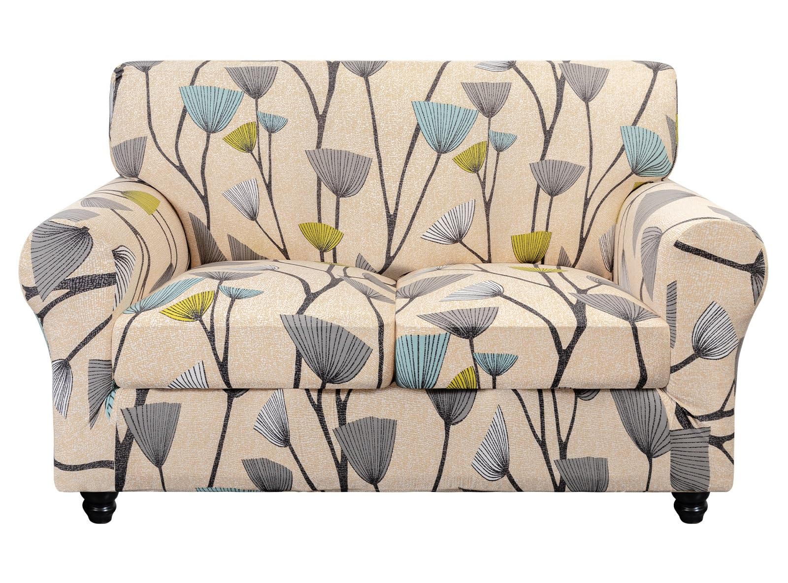 Searchi Stretch Sofa Cover Printed Couch Cover, Floral Pattern 3 Pieces Loveseat Slipcover With 2 Separate Cushion Cover, Washable Furniture Protector For Living Room(Loveseat, Dandelion Pattern)
