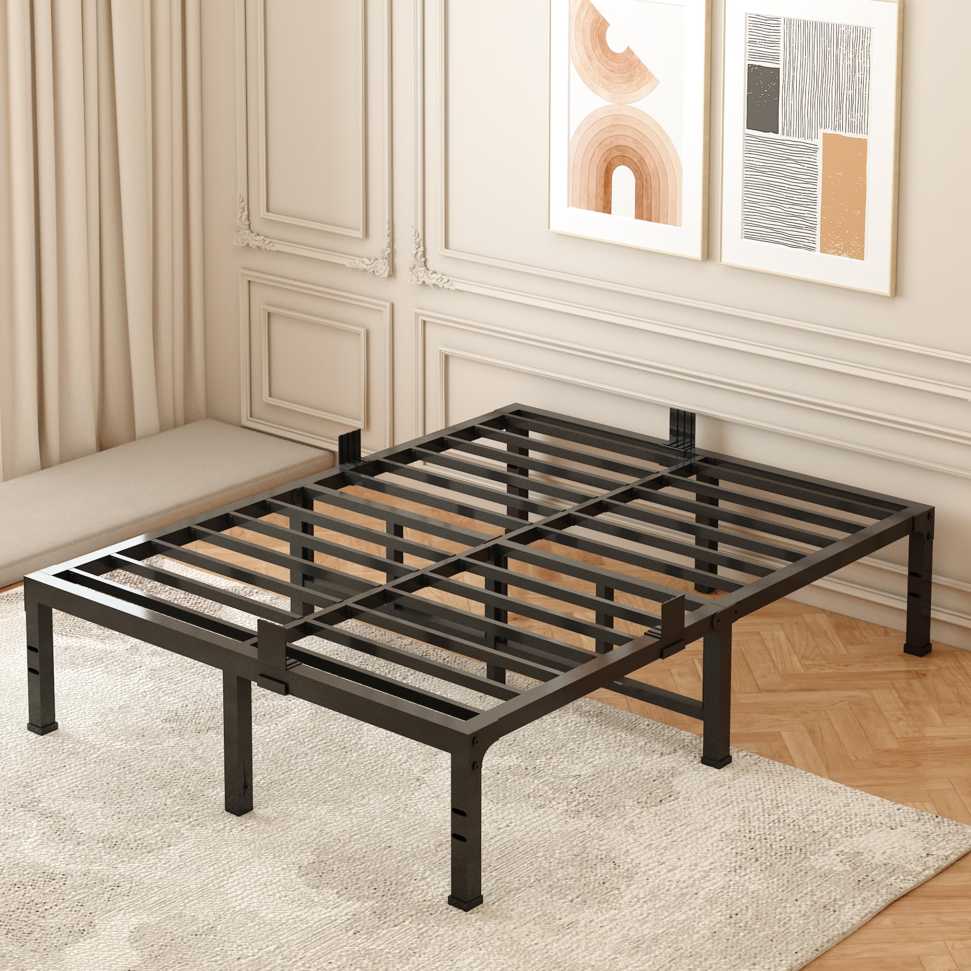 Fuiobyvv Queen Bed Frames, 16 Inch Heavy Duty Metal Platform Bed Frame Twin Size Support Up To 3500 Lbs, No Box Spring Needed/No