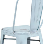 Commercial Grade 30 High Distressed Green-Blue Metal Indoor-Outdoor Barstool with Back