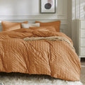 Jellymoni Rust Duvet Cover Queen Size, 3Pcs Washed Microfiber Bedding Set, Soft Breathable Seersucker Duvet Cover Set With Zippe