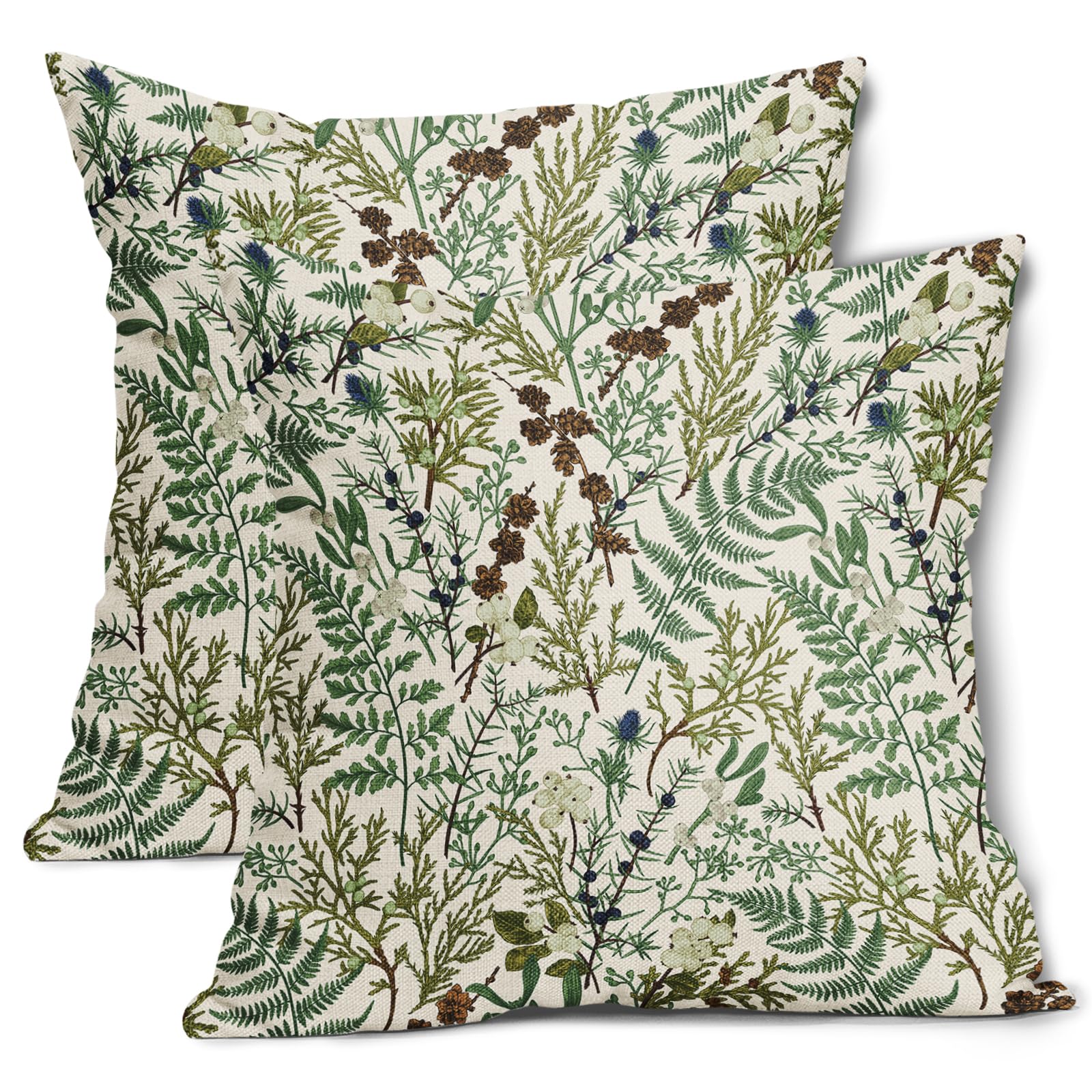 Green Plant Pillow Covers 18X18 Inch Sage Green Botanical Fern Leaf Decorative Pillow Cases Spring Summer Vintage Floral Throw P