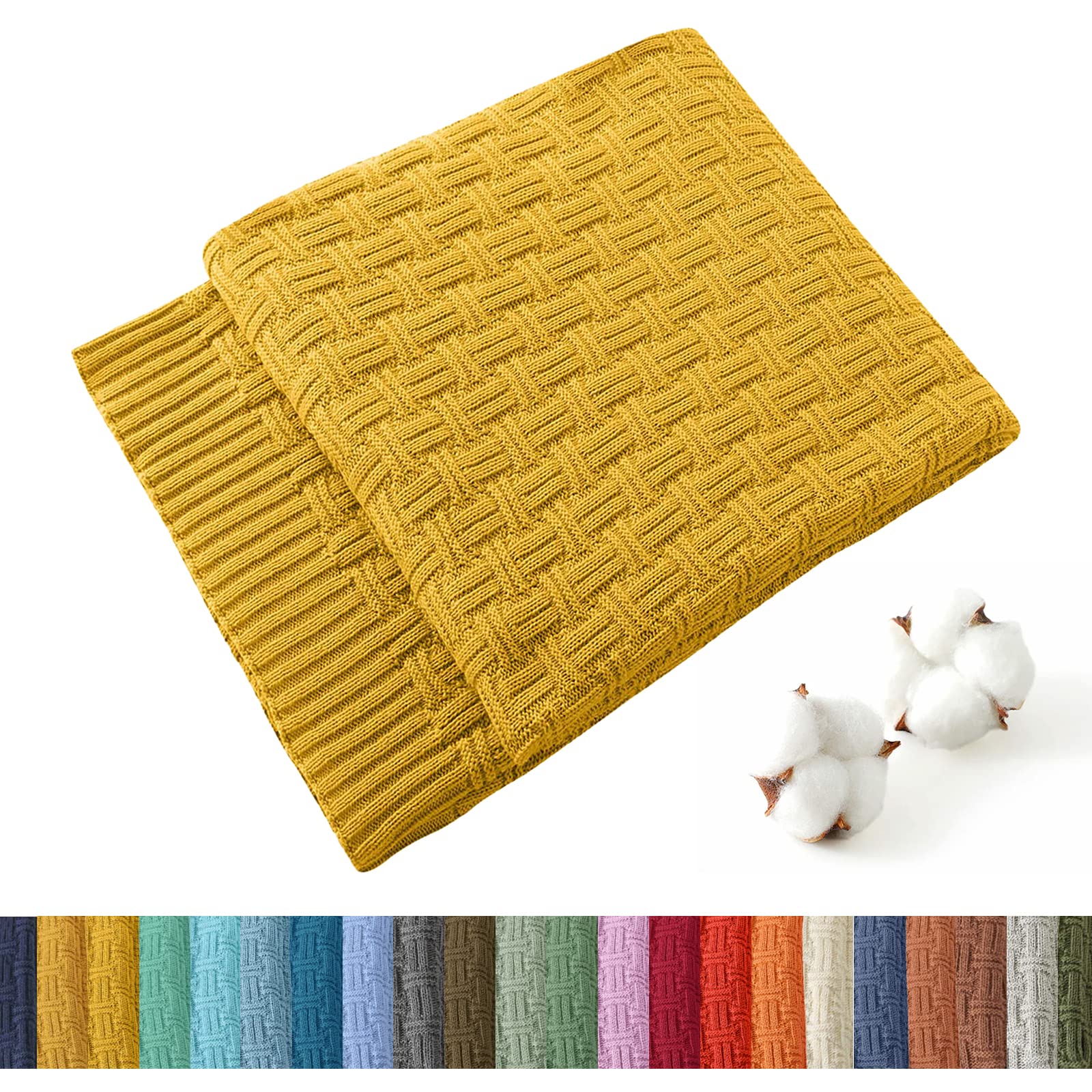 Treely 100% Cotton Knitted Throw Blanket Couch Cover Blanket(50 X 60 Inches, Gold Yellow)