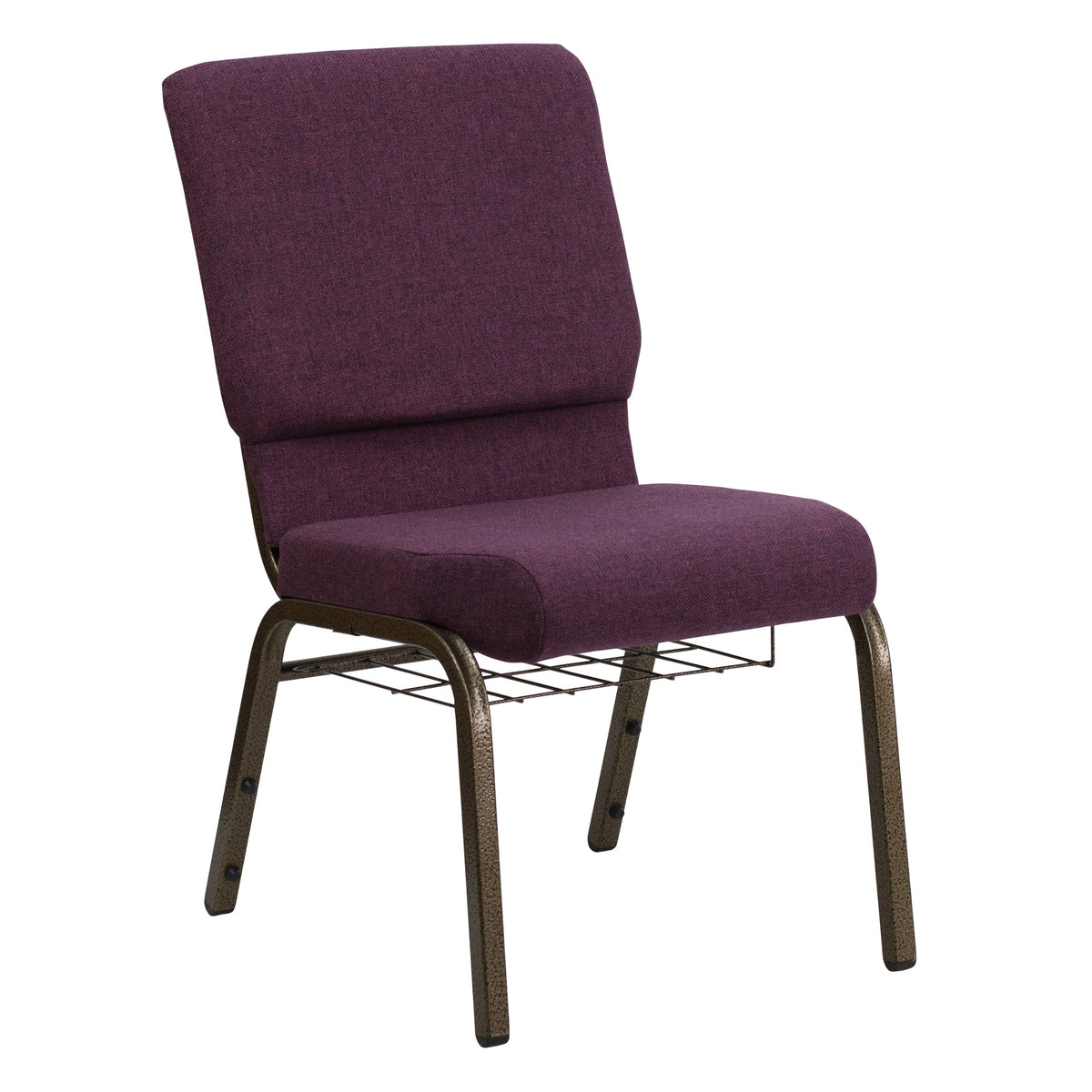 Flash Furniture HERCULES Series 18.5''W Church Chair in Plum Fabric with Cup Book Rack - Gold Vein Frame