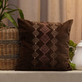 Zeba World Hand Embroidered Cushion Cover  Decorative | Sofa, Bedroom, Couch | Velvet Leaf  Brown  16X16 Inch (40X40 Cms) (Pa