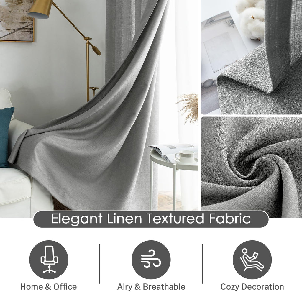 Melodieux Silver Gray Semi Sheer Curtains 45 Inch Length For Bedroom Kitchen Small Windows, Linen Look Rod Pocket Privacy Sheer