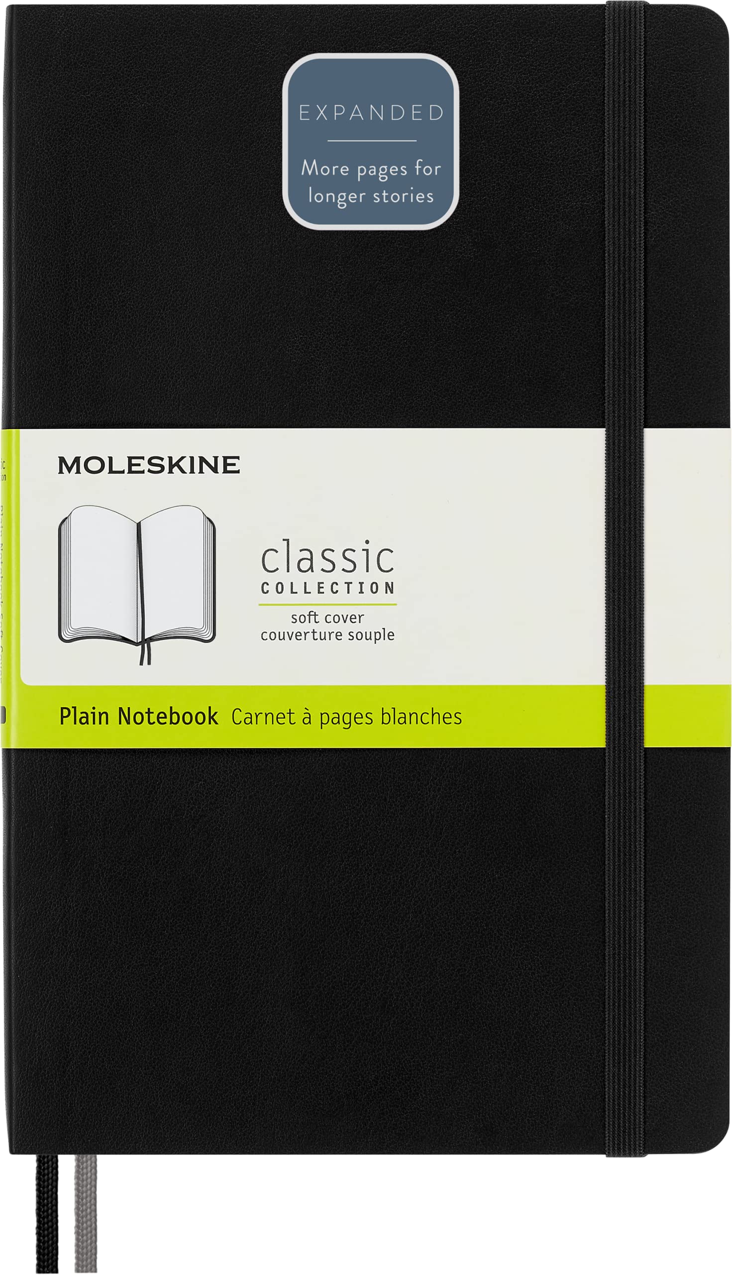 Moleskine Classic Expanded Notebook, Soft Cover, Large (5' X 8.25') Plain/Blank, Black, 400 Pages